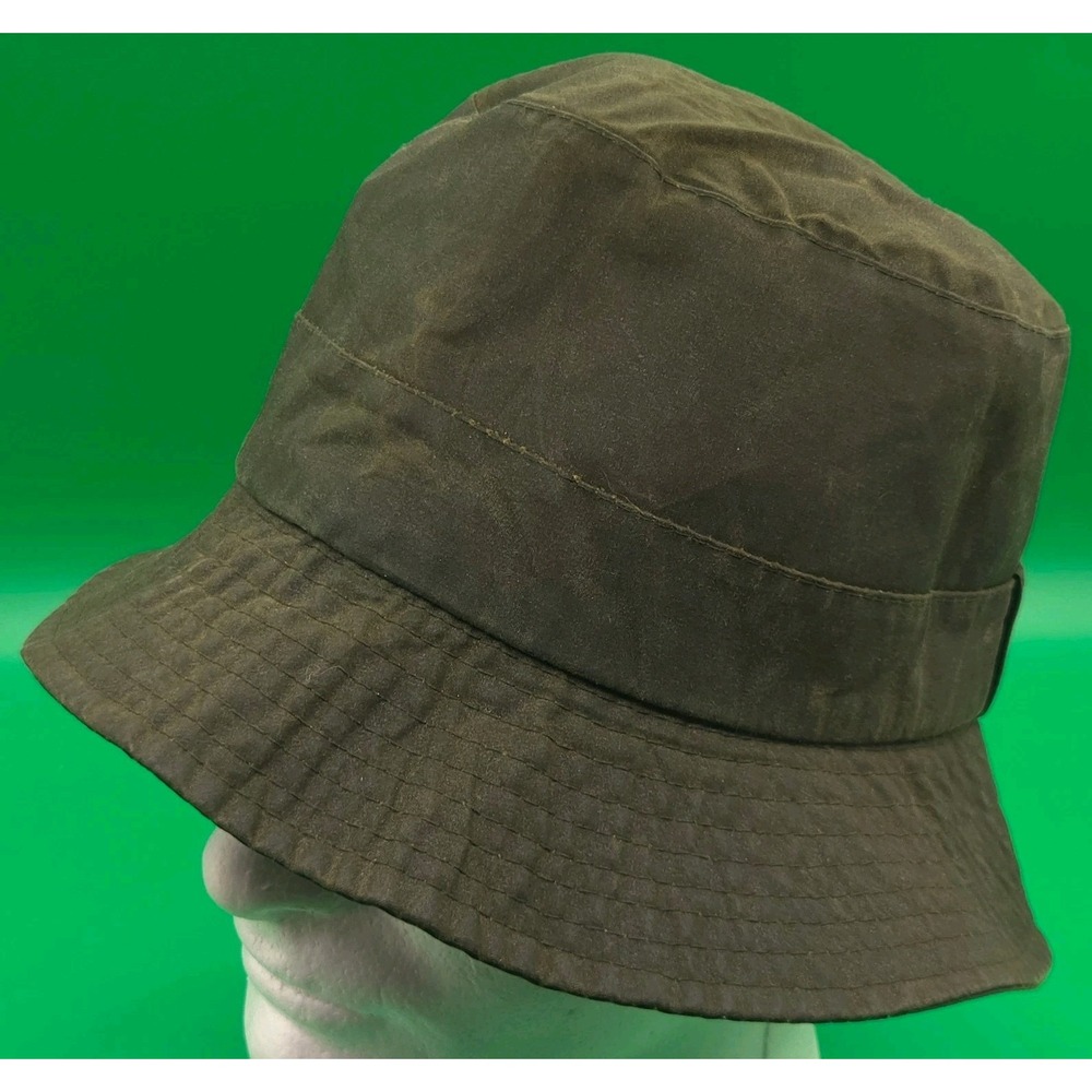 Barbour Waxed Cotton Bucket Hat Olive Green Tartan Plaid Made in England Large
